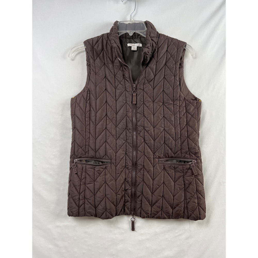 Coldwater Creek Quilted Vest Women M Brown Chevron Zip Mock Neck Classic